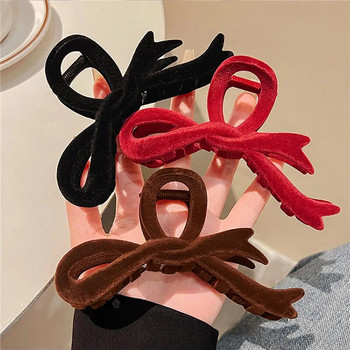 Щипки за коса с панделка от червено кадифе Есен Зима Дамска щипка за коса Френска елегантна фиби Корейски аксесоари за коса Дамски шапки Подарък