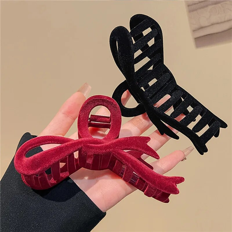 Κόκκινο βελούδινο φιόγκο Κλιπ μαλλιών Φθινοπωρινό χειμώνα Γυναικείο κλιπ με νύχια γαλλική κομψή φουρκέτα Κορεάτικα αξεσουάρ μαλλιών Γυναικεία καλύμματα κεφαλής Δώρο