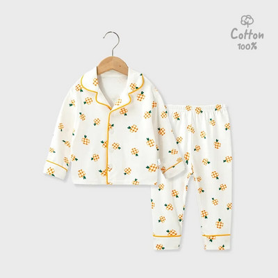 Pavasario rudens vaikiški pižamos berniukai mergaičių ilgomis rankovėmis dviejų dalių medvilniniai miegui skirti vaikiški drabužiai, naktiniai kostiumai