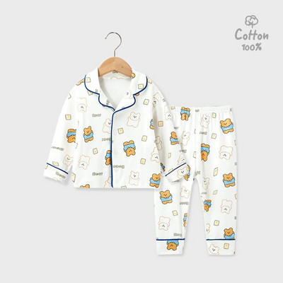Pavasario rudens vaikiški pižamos berniukai mergaičių ilgomis rankovėmis dviejų dalių medvilniniai miegui skirti vaikiški drabužiai, naktiniai kostiumai