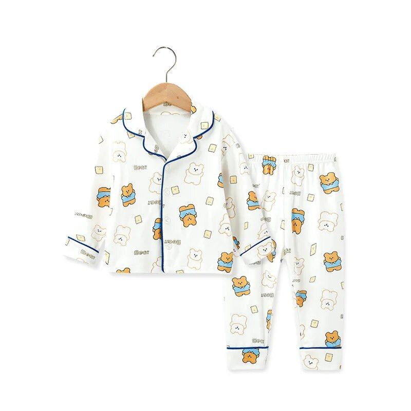 Pavasario rudens vaikiški pižamos berniukai mergaičių ilgomis rankovėmis dviejų dalių medvilniniai miegui skirti vaikiški drabužiai, naktiniai kostiumai