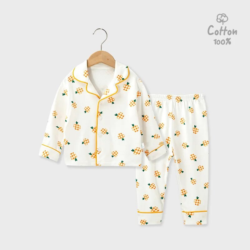 Pavasario rudens vaikiški pižamos berniukai mergaičių ilgomis rankovėmis dviejų dalių medvilniniai miegui skirti vaikiški drabužiai, naktiniai kostiumai