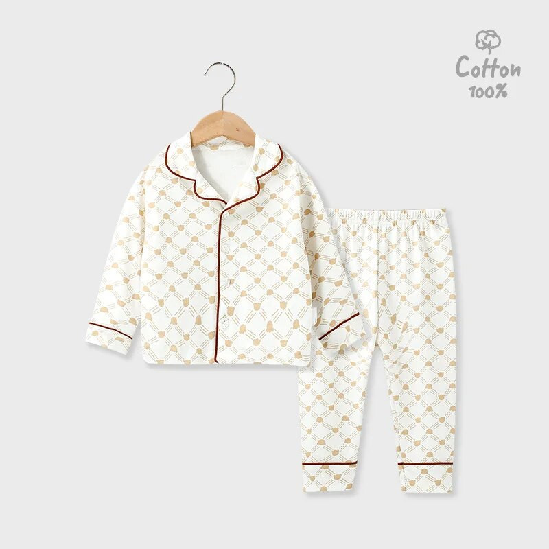 Pavasario rudens vaikiški pižamos berniukai mergaičių ilgomis rankovėmis dviejų dalių medvilniniai miegui skirti vaikiški drabužiai, naktiniai kostiumai