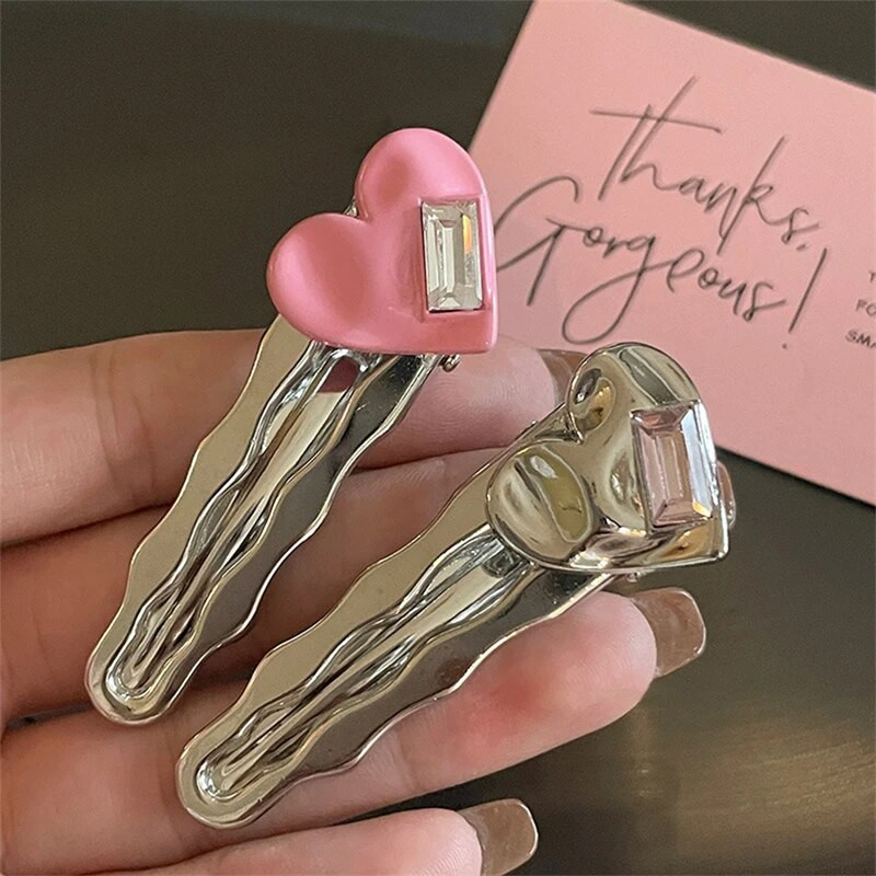 Y2k Pink Love Duckbill Aukšti segtukai Mieli Sidabriniai Metaliniai Bangos Formos Plaukų segtukai Saldūs Šauniai Kirpčiukai Šoniniai Klipai Madingi Mergaičių galvos apdangalai