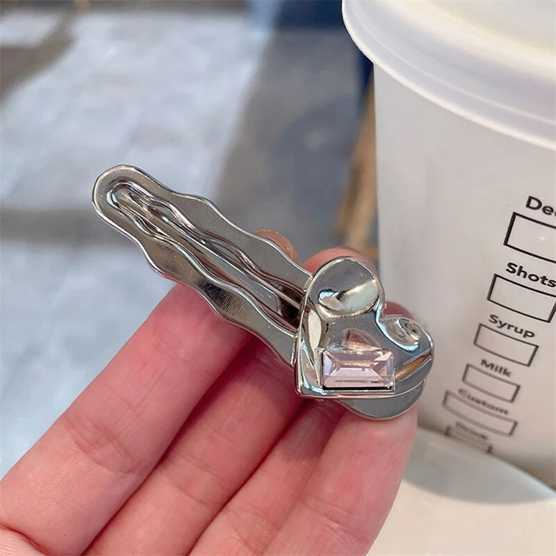 Y2k Pink Love Duckbill Aukšti segtukai Mieli Sidabriniai Metaliniai Bangos Formos Plaukų segtukai Saldūs Šauniai Kirpčiukai Šoniniai Klipai Madingi Mergaičių galvos apdangalai