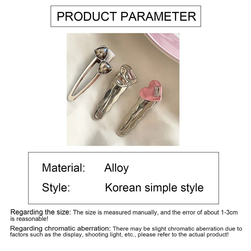 Y2k Pink Love Duckbill Aukšti segtukai Mieli Sidabriniai Metaliniai Bangos Formos Plaukų segtukai Saldūs Šauniai Kirpčiukai Šoniniai Klipai Madingi Mergaičių galvos apdangalai