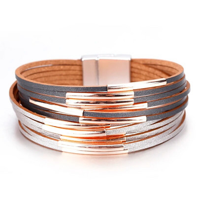 Brățară din piele multistrat ALLYES pentru bărbați Charm cu bară din metal, împletită neagră Brățări și brățări pentru bărbați, bijuterii punk boho