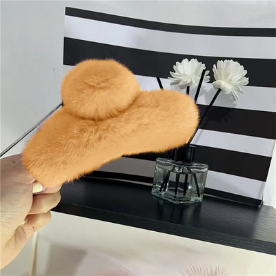 Új valódi szőrme nagy rák hajcsat Aranyos bolyhos hajtűk Lányoknak Nyúl Hajtű Hátsó Hajkapcsok Női Hajcsavarok