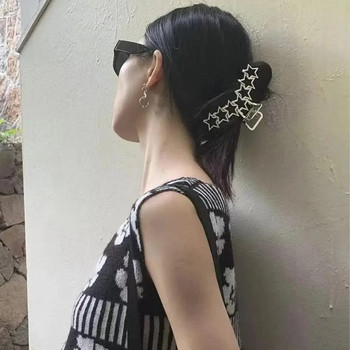 Модерни Y2K Sar Heart Неплъзгащи се златисто сребърни черни метални щипки за коса за жени Корейски големи средни новости Crab Clamp Шапки