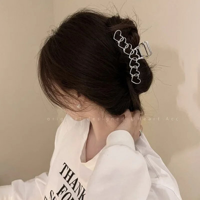 Μοντέρνα Y2K Sar Heart αντιολισθητικά χρυσά ασημί Μαύρα μεταλλικά κλιπ με νύχια μαλλιών για γυναίκες Κορεάτικα μεγάλα, μεσαία καινοτόμα καβούρια κεφαλής