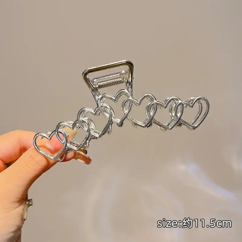 Μοντέρνα Y2K Sar Heart αντιολισθητικά χρυσά ασημί Μαύρα μεταλλικά κλιπ με νύχια μαλλιών για γυναίκες Κορεάτικα μεγάλα, μεσαία καινοτόμα καβούρια κεφαλής