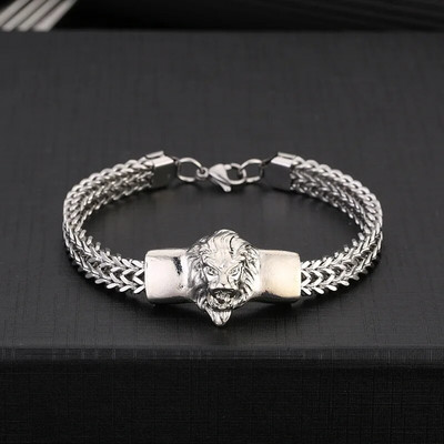 Noul stil punk cu cap de leu Brățară din piele țesută manual cu un singur strat Brățară de leu cu animale dominatoare pentru bărbați Bijuterii casual Cadou