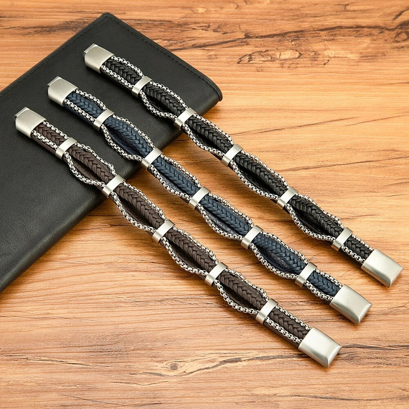 TYO New Arrivel Punk Design Lanț din oțel inoxidabil împletitură din piele Brățară pentru bărbați Cataramă magnetică Charm Bijuterii Cadouri personalizate