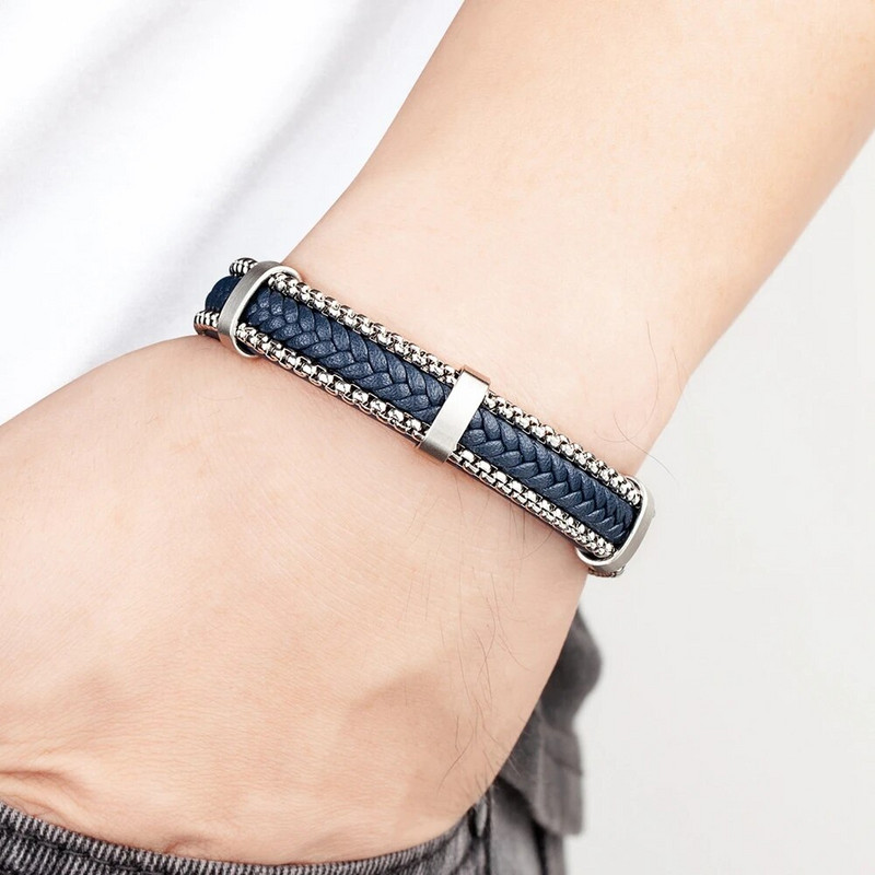 TYO New Arrivel Punk Design Lanț din oțel inoxidabil împletitură din piele Brățară pentru bărbați Cataramă magnetică Charm Bijuterii Cadouri personalizate