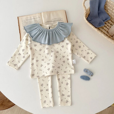 Mazuļu meitenes zēnu apģērbu komplekts ar ziedu apdruku, tops+biksītes+kautiņi, 3 gab. zīdaiņu, toddler, pidžamas atpūtas apģērbs, bērnu guļamveļa, bērnu bodijs, 6M-5Y
