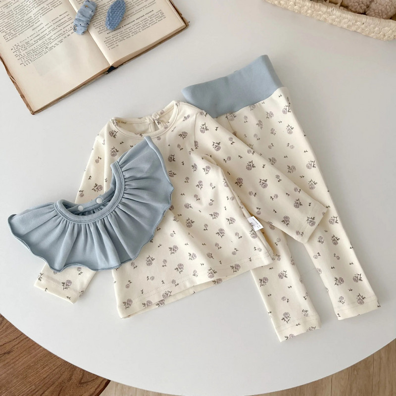 Komplet odjeće za djevojčice i dječake Top+Hlače+Bib 3 kom. Pidžama za bebe, malu djecu, Salonice, Dječje odijelo za spavanje, Dječji bodi 6M-5Y