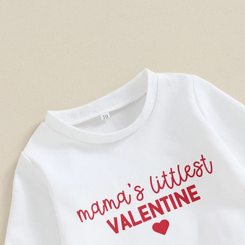 2023-10-30 Lioraitiin 0-3Y Прохождащо бебе момче Комплект дрехи Ризи с дълъг ръкав с щампа на букви и червени панталони Облекло за Свети Валентин