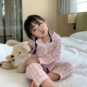 Κοριτσίστικο κολάρο ροζ καρό σετ πιτζάμες Cute Kid Vintage Παιδικές πιτζάμες Παιδικές Σετ Παιδικές Πιτζάμες Sleep Loungear Παιδικά ρούχα