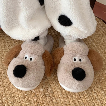 Παντόφλες Cute Dog Animal 2024 Χειμερινά γυναικεία παπούτσια Kawaii Fluffy Winter Warm Fur Slides Παπούτσια βελούδινα για εσωτερικούς χώρους σπιτιού