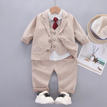 2024 νέα μόδα παιδικά ρούχα βρεφική αλυσίδα γιλέκο τζέντλεμαν κοστούμι αγόρι μονόχρωμο γιλέκο γραβάτα Πουκάμισο τριών τεμαχίων επίσημο βραδινό