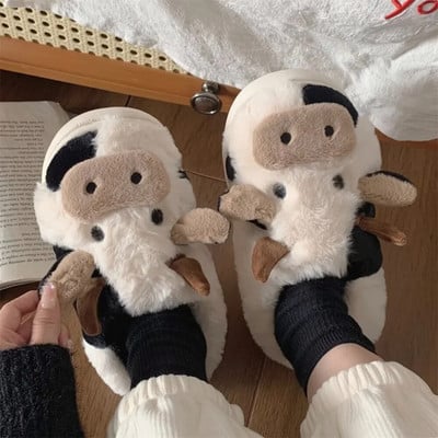 2023 Nadogradite slatke životinjske papuče Ženske Kawaii pahuljaste zimske tople papuče Ženske papuče s crtićem Mliječne krave Smiješne cipele