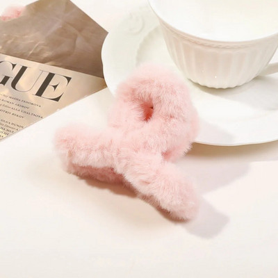 Κομψές ακρυλικές φουρκέτες Winter Faux Fur Hair Claw Κομψές ακρυλικές φουρκέτες βελούδινο κλιπ μαλλιών Barrette καβούρια κεφαλή για γυναίκες, κορίτσια, αξεσουάρ μαλλιών