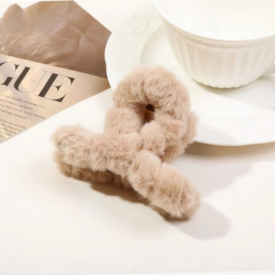Κομψές ακρυλικές φουρκέτες Winter Faux Fur Hair Claw Κομψές ακρυλικές φουρκέτες βελούδινο κλιπ μαλλιών Barrette καβούρια κεφαλή για γυναίκες, κορίτσια, αξεσουάρ μαλλιών