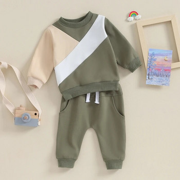 2023-08-16 Lioraitiin 3M-3Y Σετ ρούχων για αγόρια για μικρά αγόρια Σετ με μακρυμάνικο αντίθεση χρώματος Φούτερ και παντελόνι με κορδόνια