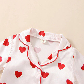 Прохождащо бебе Момиченце Комплекти мека пижама с дълги ръкави Риза с копчета с V-образно деколте Комплект дълги панталони Комплект сърце за Свети Валентин Домашно облекло Нощно