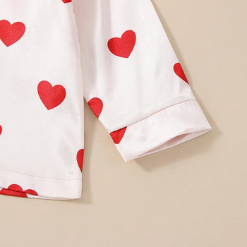 Прохождащо бебе Момиченце Комплекти мека пижама с дълги ръкави Риза с копчета с V-образно деколте Комплект дълги панталони Комплект сърце за Свети Валентин Домашно облекло Нощно