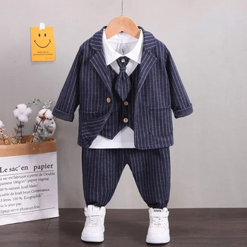 2023 нов детски едноцветен кариран комплект джентълменски костюм, риза с вратовръзка за момче, комплект от три части, детска бебешка официална рокля