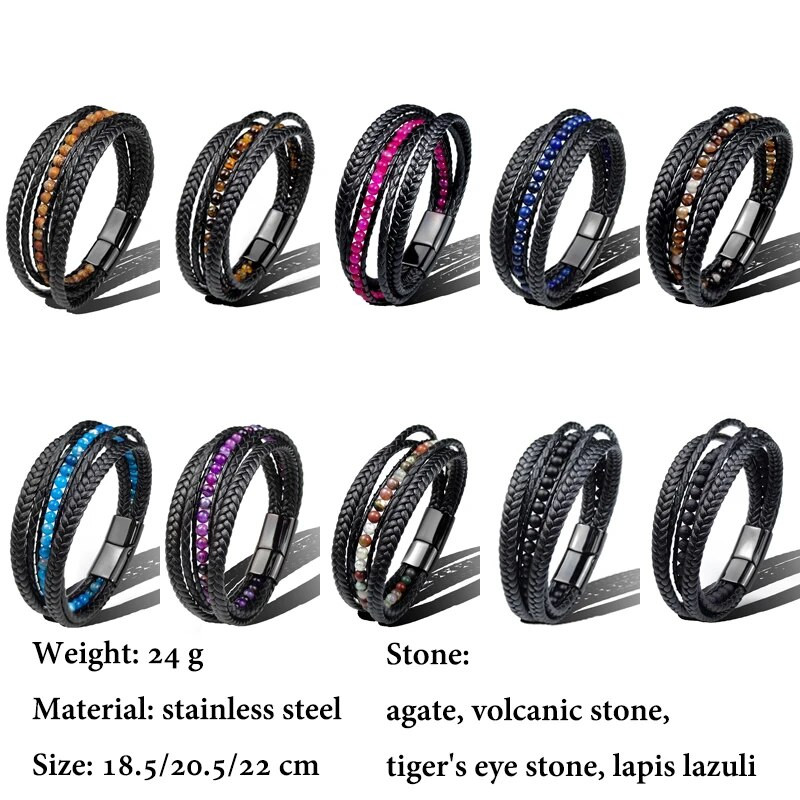 Модна мъжка гривна Естествени жълти тигрови очи Мъниста Плетена кожа от неръждаема стомана Магнитна закопчалка Гривни Мъжки бижута Подарък