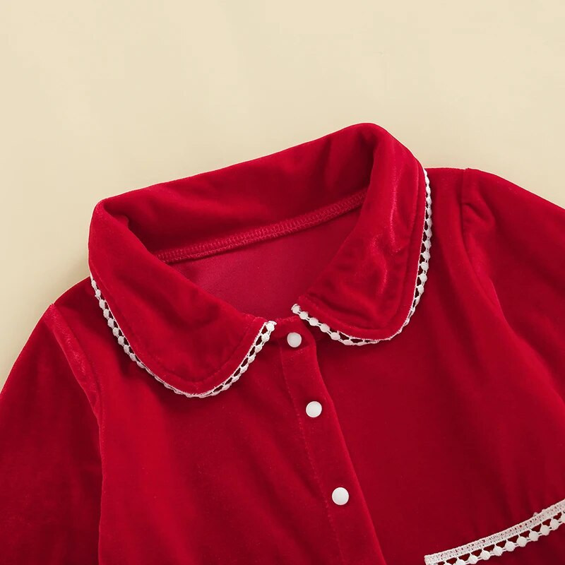 1-5Y mergaičių raudonos aksominės pižamos rinkinys mažyliui rudens žieminiai drabužiai vaikams ilgomis rankovėmis raukiniai marškiniai kelnės vaikiški miegui