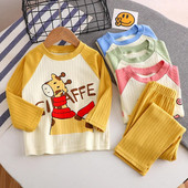 Set de haine de modă girafă pentru bebeluși, pijamale de primăvară pentru copil mic, fetiță, băiat, costum de pijamă, tricou + pantalon, 2 buc. ținute pentru nou-născut