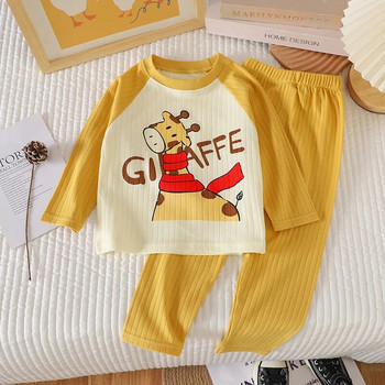 Модна бебешка пижама с жираф, комплект дрехи за пролет, бебе, момиче, момче, спално облекло, костюм, тениска + панталон, 2 бр. Облекло за новородено