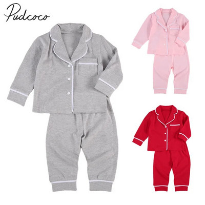 Бебета, деца, бебета, момичета, момчета, 2 бр. Комплекти пижами от 100% памук, яке с дълъг ръкав, риза, панталони, едноцветно спално облекло 6M-5Y