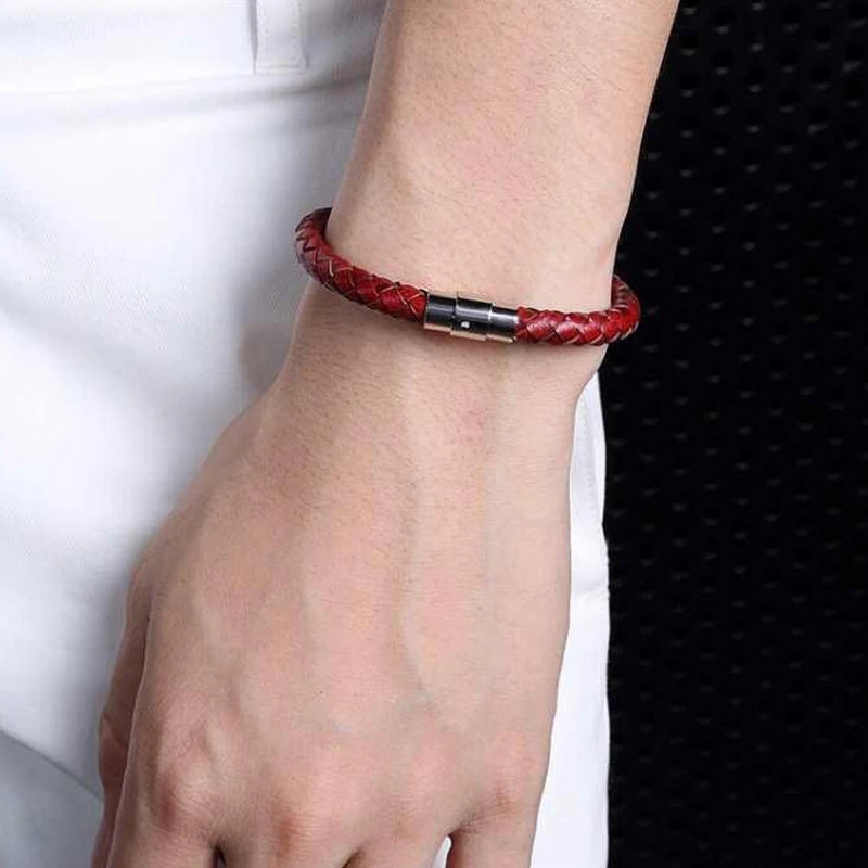 Paprasta vyriška odinė apyrankė Daugiaspalvė nerūdijančio plieno magnetinė saga pintinė apyrankė Valentino dienos papuošalai dovanos