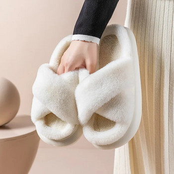 Παντόφλες Fluffy Fur Home Γυναικείες Χειμώνας 2022 Νέα αντιολισθητικά παπούτσια εσωτερικού δαπέδου με χοντρό κάτω μέρος Βαμβακερές γούνινες παντόφλες σαγιονάρες