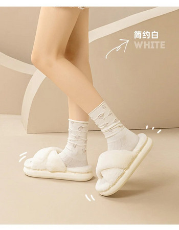 Домашни чехли с пухкава кожа Дамски зимни 2022 г. Нови нехлъзгащи се обувки за под на закрито Дебело дъно Домашни памучни пухкави чехли Джапанки