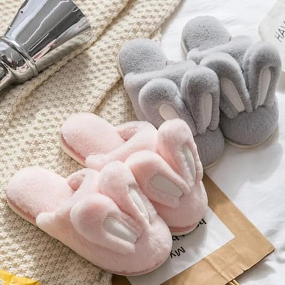 Sieviešu siltas mākslīgās kažokādas čības Cute Trušu Ausu mīļotāji Iekštelpu čības Mīkstas Plīša Pretslīdēšanas Ziemas Sieviešu mājas grīdas apavi SH462