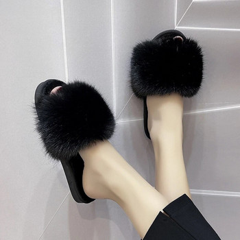 Дамски чехли Есенно-зимни обувки за 2022 г. Плоски домашни чехли Дамски вътрешни кожени топли меки черни розови женски чехли