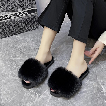 Γυναικείες παντόφλες 2022 Φθινοπωρινά χειμερινά παπούτσια Επίπεδες γλυκές παντόφλες για το σπίτι Γυναικεία γούνα εσωτερικού χώρου Ζεστή μαλακή παντόφλα σε μαύρη ροζ γυναικεία παντόφλα