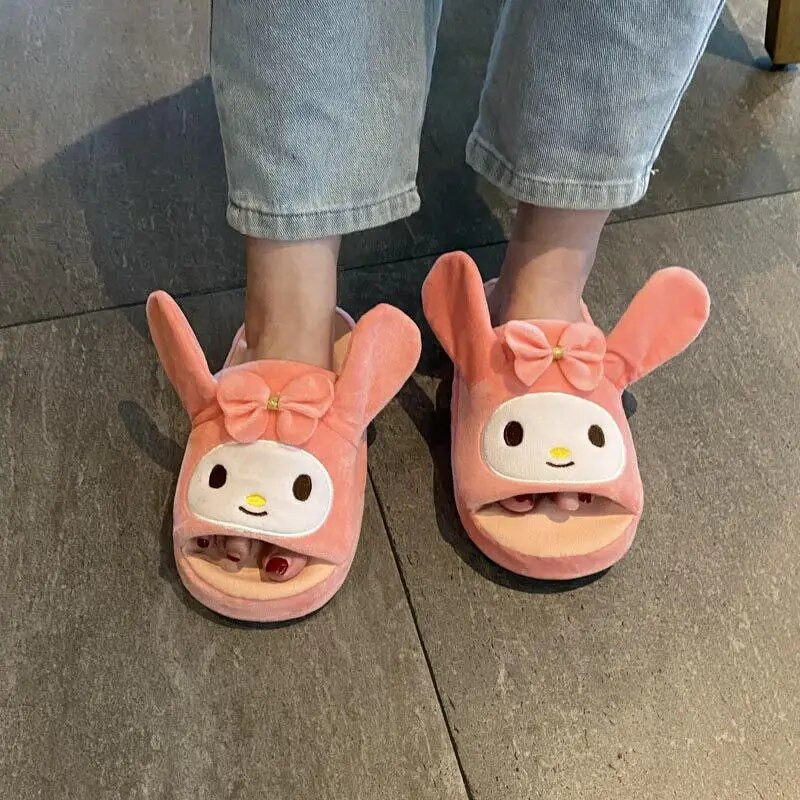 Sanrio Cotton Slippers Anime Slippers with Moving Ears Kuromi Cinnamoroll My Melody Kawaii Girl Slippers Home Αντιολισθητικό δώρο