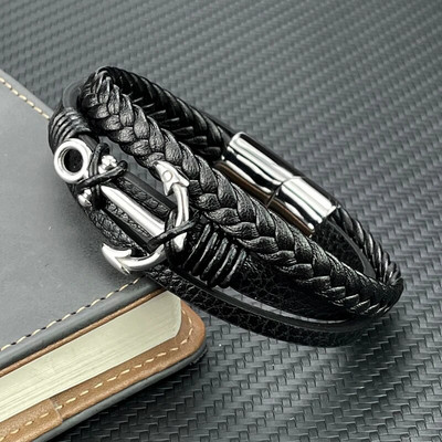 Mood Charm Cross Meeste Käevõru Mitmekihiline nahast Käevõru Punk Ehted Roostevabast terasest Magnetklambriga Käevõru Boho Käevõru