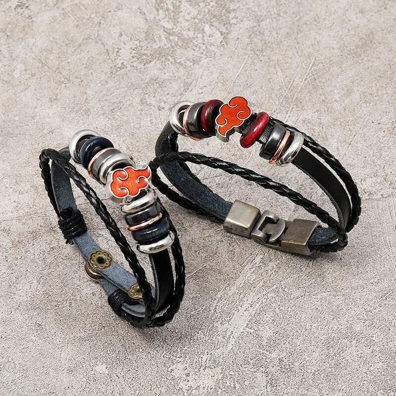 Karštas išpardavimas Anime Red Cloud Apyrankės Cosplay Akatsuki Organizacijos ženklas Vyrams Madinga apyrankė gerbėjams Papuošalai Odinė apyrankė Dovana