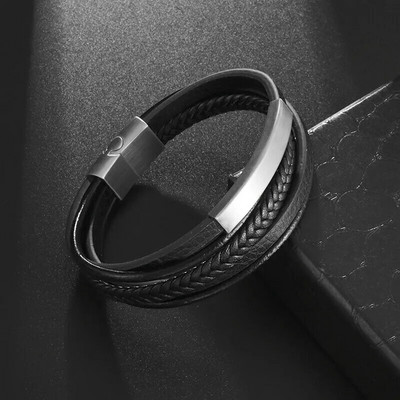 Brățară clasică din piele neagră cu pandantiv cu cataramă magnetică de epocă X, potrivită pentru bijuterii rock casual de modă pentru bărbați