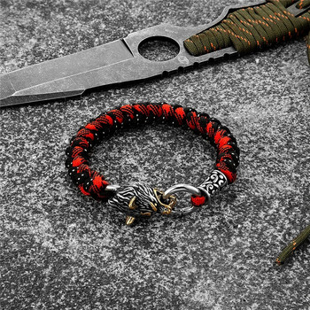 Ретро Norse Odin\'s Wolf Survival Bracelets Men Viking Geri&Freki Paracord Rope Bangles от неръждаема стомана Ръчно изработени външни бижута