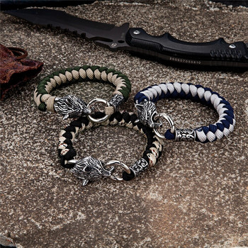 Ретро Norse Odin\'s Wolf Survival Bracelets Men Viking Geri&Freki Paracord Rope Bangles от неръждаема стомана Ръчно изработени външни бижута