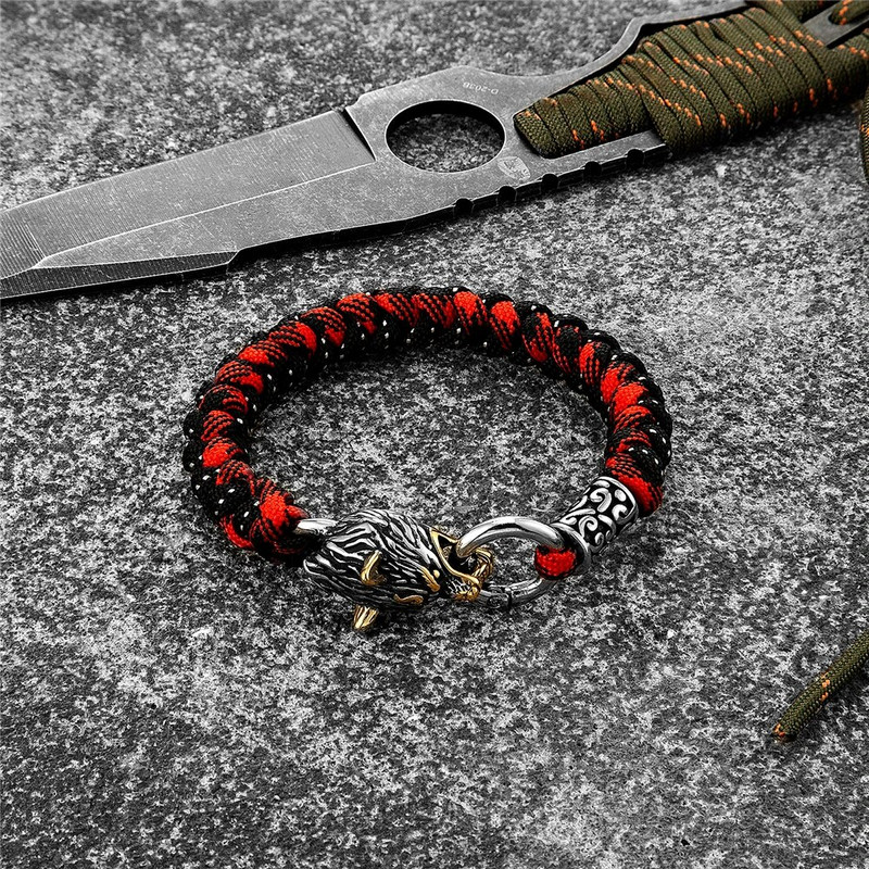 Retro Norse Odin's Wolf Survival narukvice za muškarce Viking Geri&Freki od nehrđajućeg čelika Paracord uže narukvice ručno rađeni vanjski nakit
