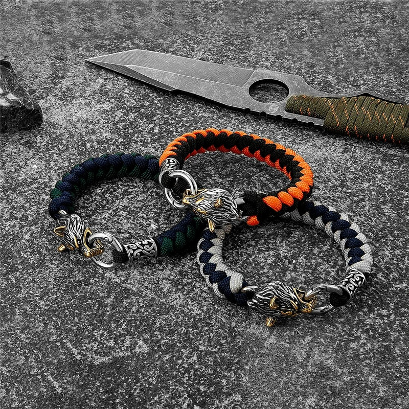 Retro Norse Odin's Wolf Survival narukvice za muškarce Viking Geri&Freki od nehrđajućeg čelika Paracord uže narukvice ručno rađeni vanjski nakit